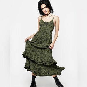 Disturbia Olive Green Floral Maxi Dress